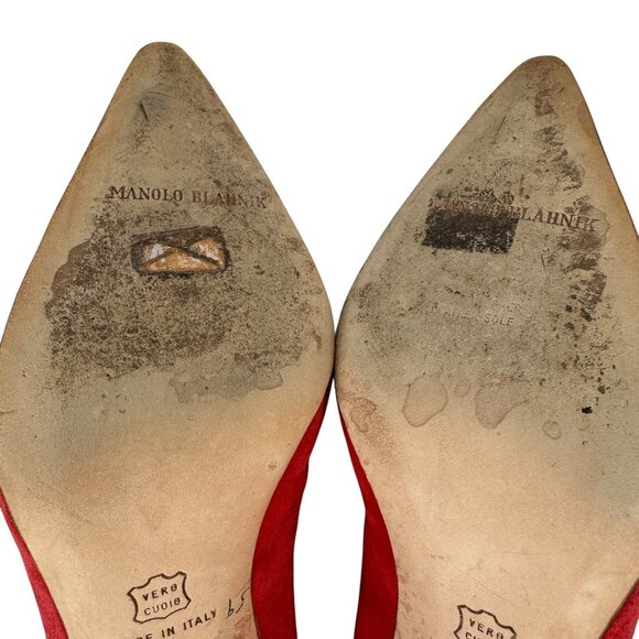Manolo Blahnik Shoes Red Suede Leather Heels Pumps EU Size 36.5 or US 6 Italy - Picture 8 of 12
